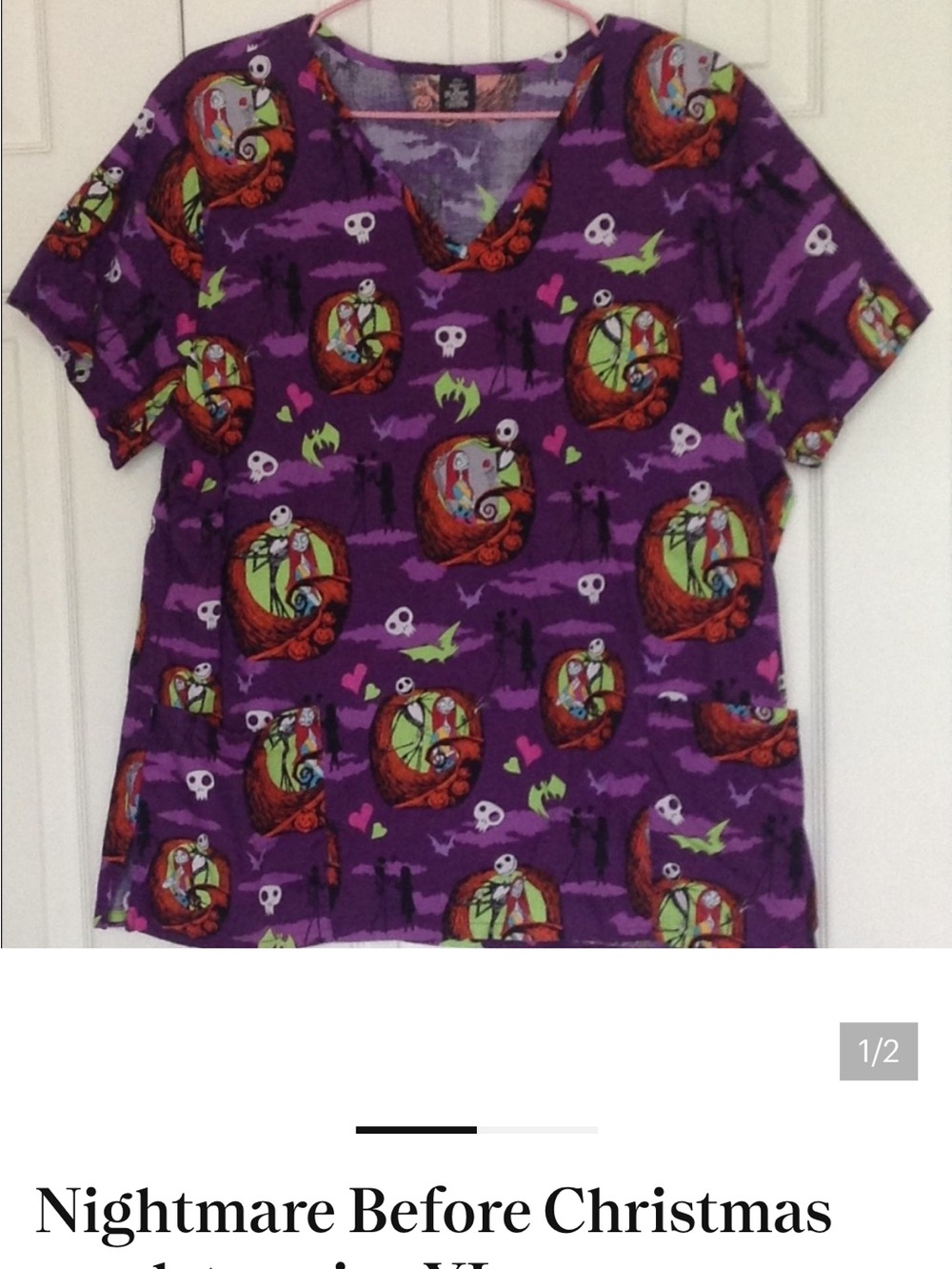 Purple Themed Short Sleeve V‑Neck Top with Nighttime Character Print
